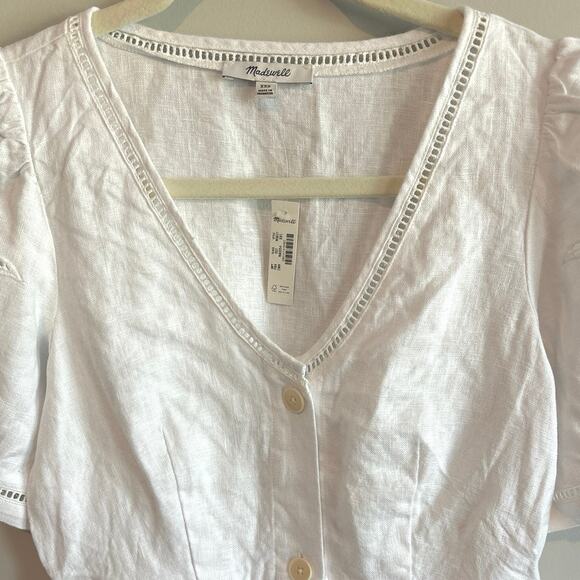 Madewell Cassie Button-Front Midi Dress in Linen White Size XXS - Picture 5 of 10